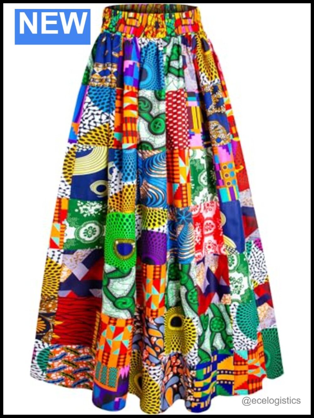Women's African Print Maxi Skirt High Waist A-Line Pleated with Pockets
